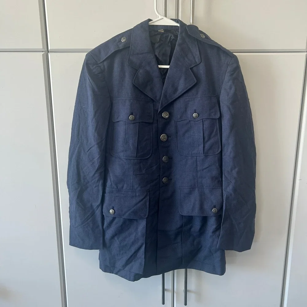 Vintage Navy Blue Military Dress Uniform Jacket Blazer Epaulettes 36R